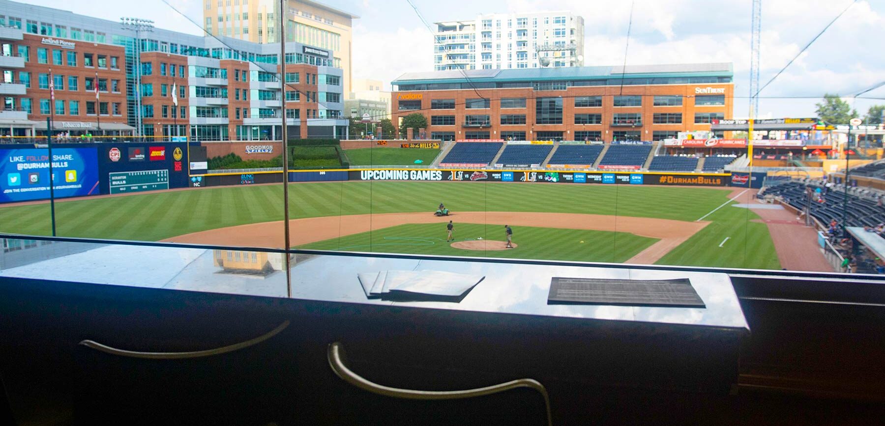 Photo of view from Weldon Mills Luxury Suites overlooking ball field