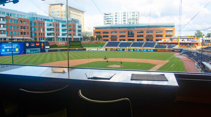 Photo of view from Weldon Mills Luxury Suites overlooking ball field