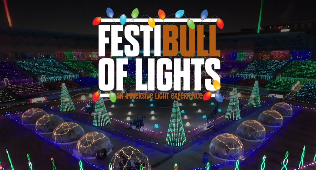 FestiBull of Lights logo over stadium during festival